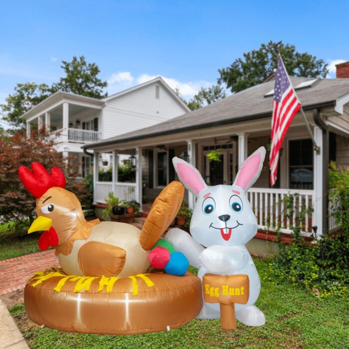 PRODUCTZ 6 FT Easter Inflatable Decorations Hen (Chicken) & Bunny Egg Hunt Funny/Indoor/House/Yard Decor with LED Lights and Free Storage Bag - Image 4