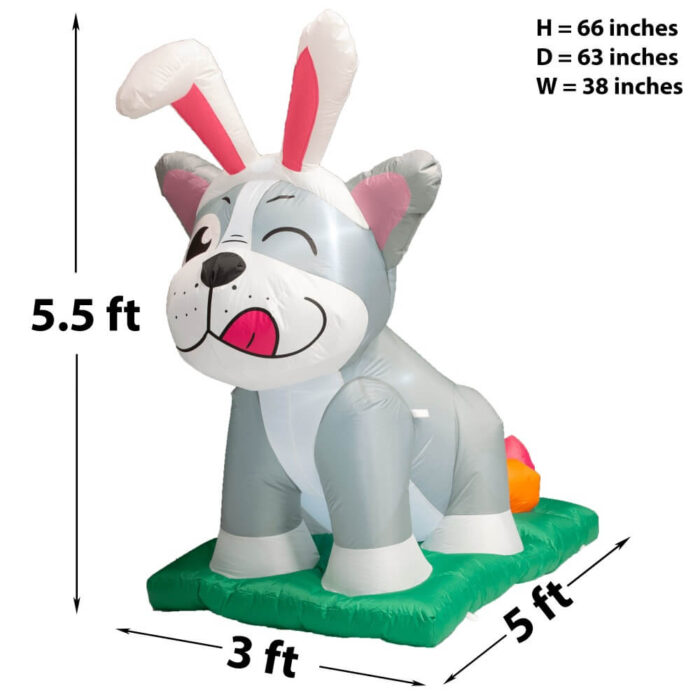 PRODUCTZ Easter Inflatable Decoration 5 FT Inflatable Dog with Bunny Ears Pooping Eggs Funny Outdoor/Indoor/House/Yard Decor with LED Lights and Free Storage Bag - Image 3