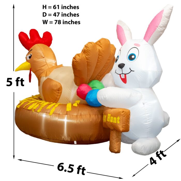 PRODUCTZ 6 FT Easter Inflatable Decorations Hen (Chicken) & Bunny Egg Hunt Funny/Indoor/House/Yard Decor with LED Lights and Free Storage Bag - Image 3