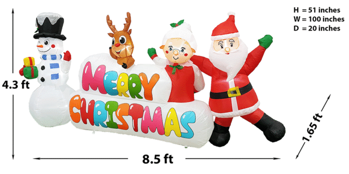 PRODUCTZ Christmas Inflatable Decorations 8 FT Scene Merry Christmas Composition w/Snowman, Reindeer, Santa Claus and Mrs Santa Outdoor/Indoor/House/Yard Decor w/LED Lights & Free Storage Bag - Image 3