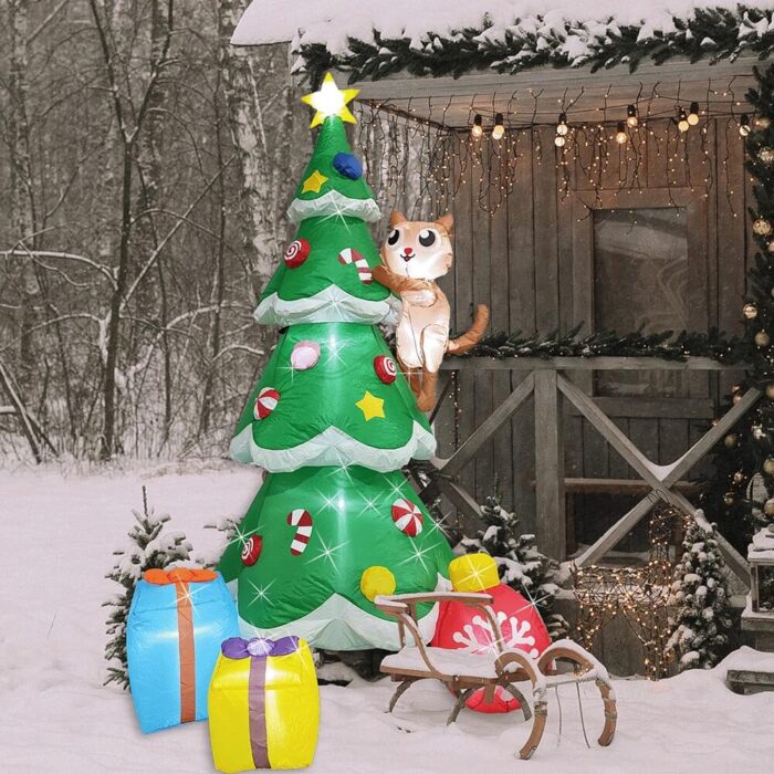 PRODUCTZ Christmas Inflatable Decorations 6 FT Christmas Tree with Gifts & Funny Cat Climbing on The Tree Holiday Outdoor/Indoor/House/Yard Decor with LED Lights and Free Storage Bag - Image 3