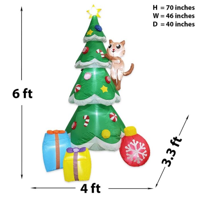 PRODUCTZ Christmas Inflatable Decorations 6 FT Christmas Tree with Gifts & Funny Cat Climbing on The Tree Holiday Outdoor/Indoor/House/Yard Decor with LED Lights and Free Storage Bag - Image 4