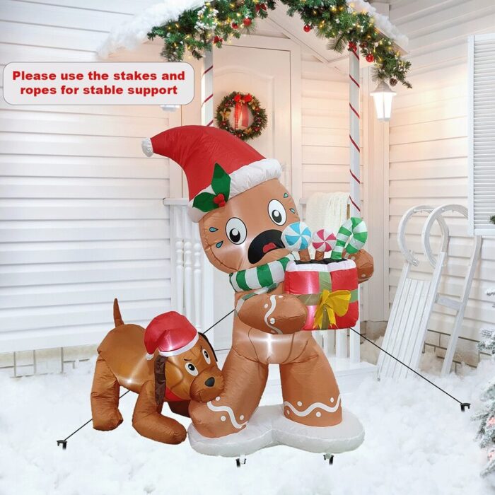 PRODUCTZ Christmas Inflatable Decorations 5 FT Gingerbread Man Cookie & Dog is Biting Its Leg Holiday Outdoor/Indoor/House/Yard Decor with LED Lights and Free Storage Bag - Image 3