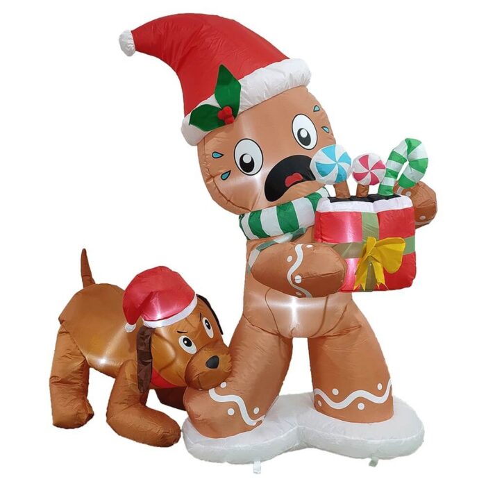 PRODUCTZ Christmas Inflatable Decorations 5 FT Gingerbread Man Cookie & Dog is Biting Its Leg Holiday Outdoor/Indoor/House/Yard Decor with LED Lights and Free Storage Bag - Image 5