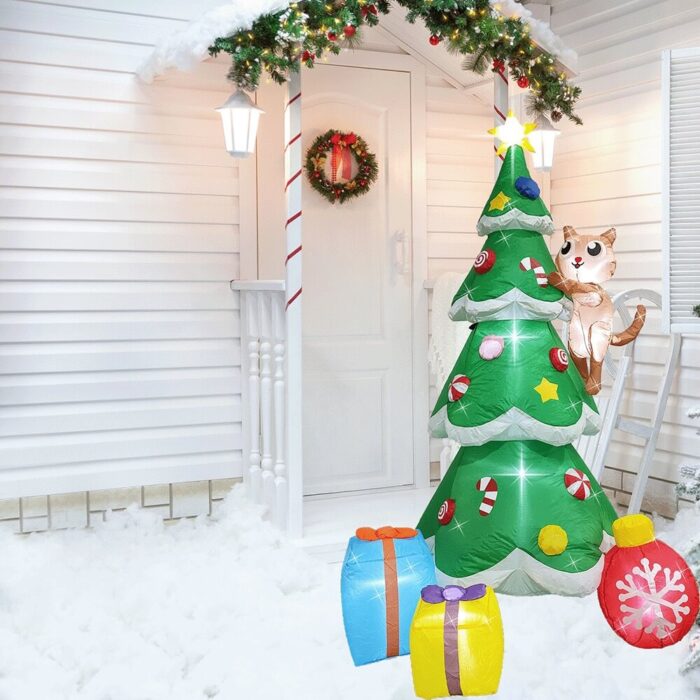 PRODUCTZ Christmas Inflatable Decorations 6 FT Christmas Tree with Gifts & Funny Cat Climbing on The Tree Holiday Outdoor/Indoor/House/Yard Decor with LED Lights and Free Storage Bag - Image 2